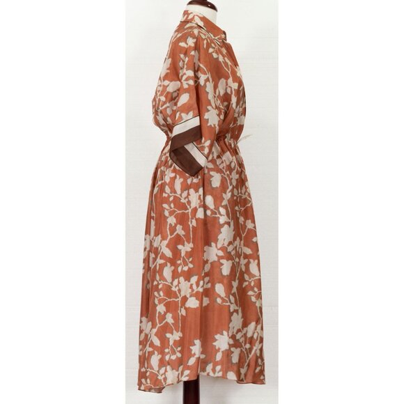$5824 BRUNELLO CUCINELLI SILK FLORAL-PRINT SHIRT DRESS IN ORANGE S - Picture 6 of 10